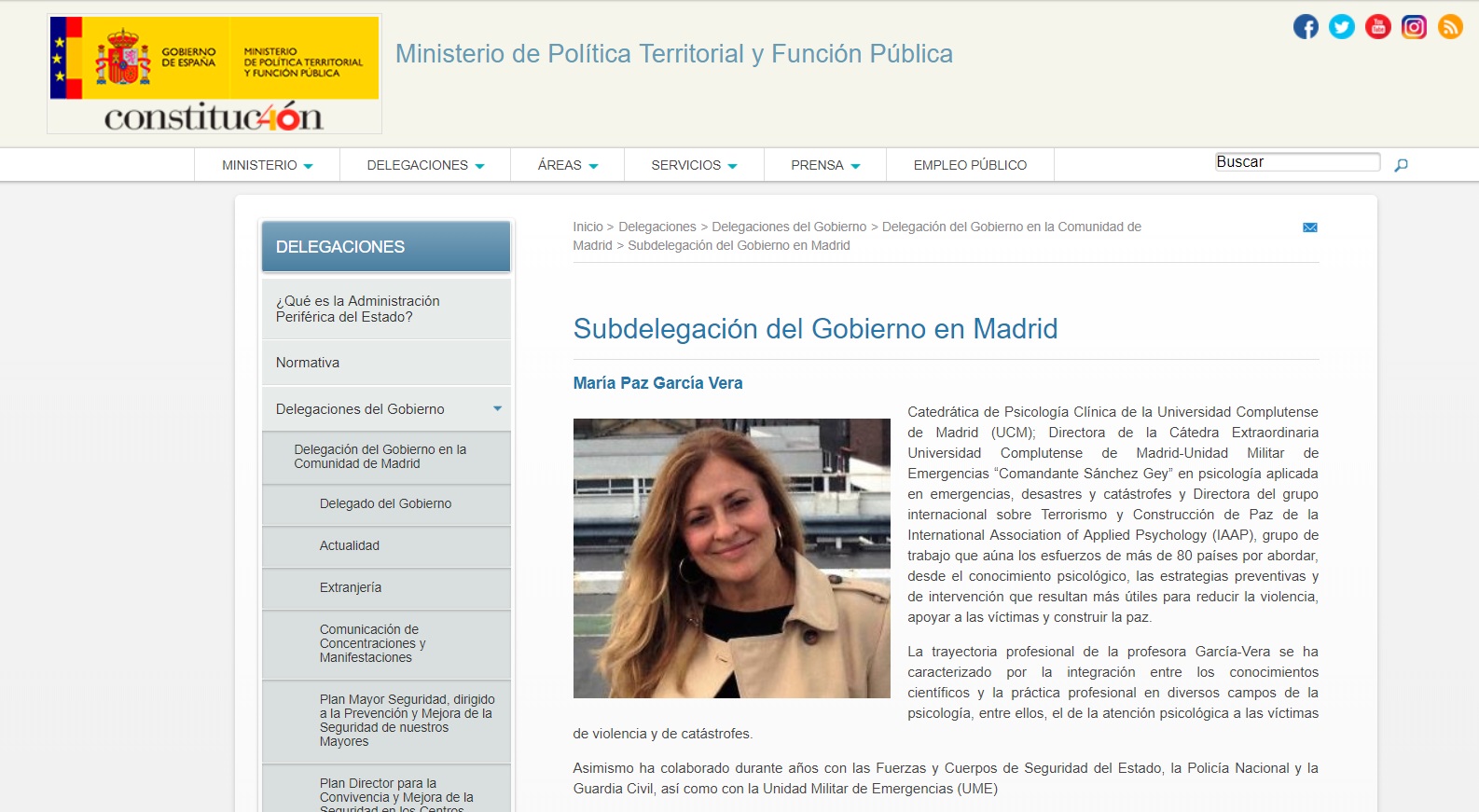 La Prof.ª María Paz García Vera nombrada nueva subdelegada del Gobierno en la Comunidad de Madrid